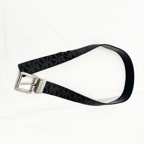 Michael Kors Logo Printed Leather Belt Black Gray Size M / L - Picture 4 of 4